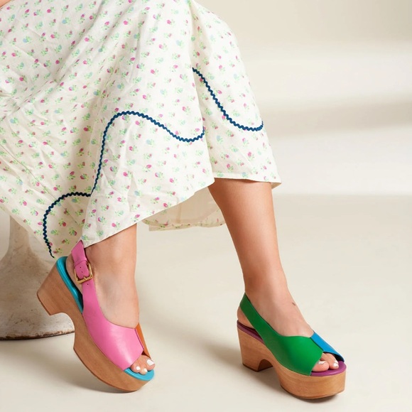 New! CHARLOTTE STONE Cedric Colorblock Platform Sandals Clogs in Cabana - Picture 3 of 16